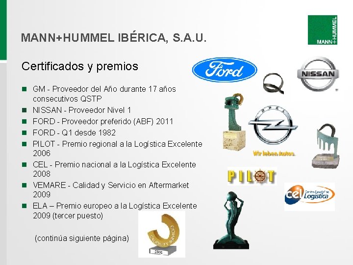 MANN+HUMMEL IBÉRICA, S. A. U. Certificados y premios n GM - Proveedor del Año MANN+HUMMEL IBÉRICA, S. A. U. Certificados y premios n GM - Proveedor del Año