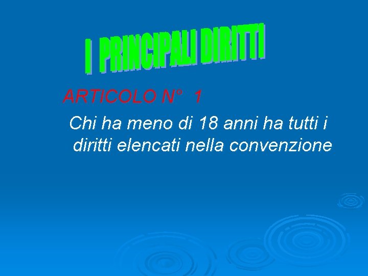 ARTICOLO N° 1 Chi ha meno di 18 anni ha tutti i diritti elencati