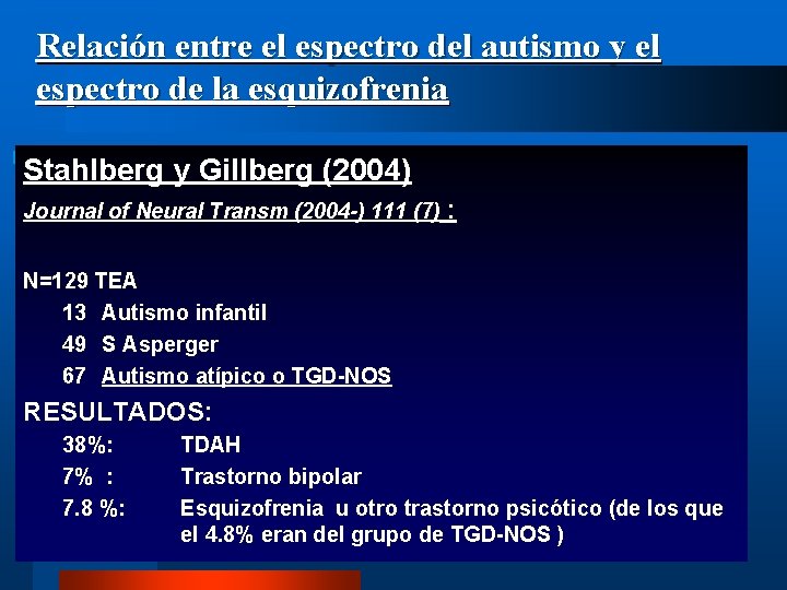 Relación entre el espectro del autismo y el espectro de la esquizofrenia Stahlberg y