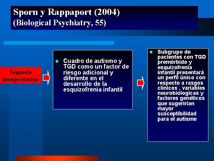 Sporn y Rappaport (2004) (Biological Psychiatry, 55) l l Segunda interpretación Cuadro de autismo