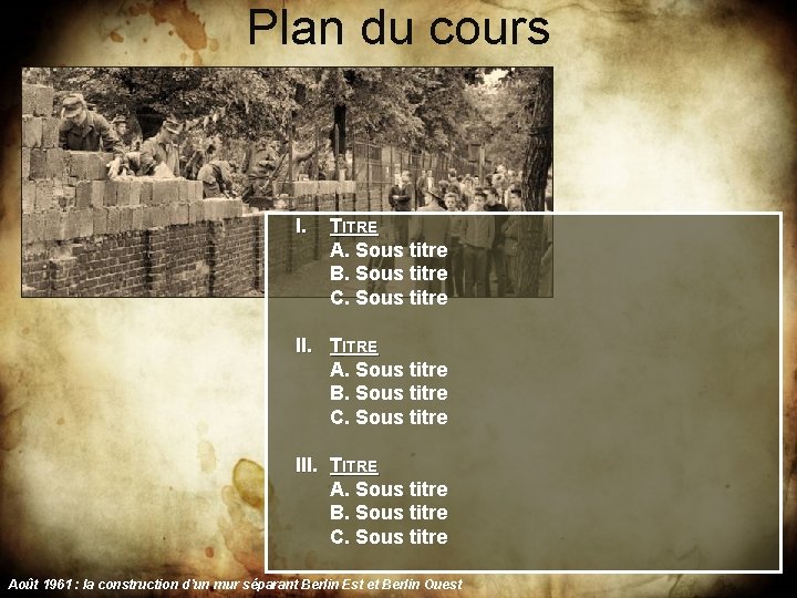 Plan du cours I. TITRE A. Sous titre B. Sous titre C. Sous titre