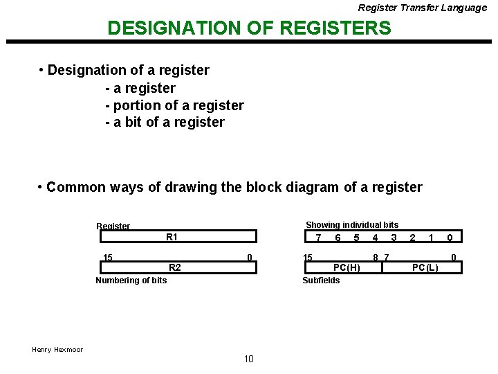 Register Transfer Language DESIGNATION OF REGISTERS • Designation of a register - portion of