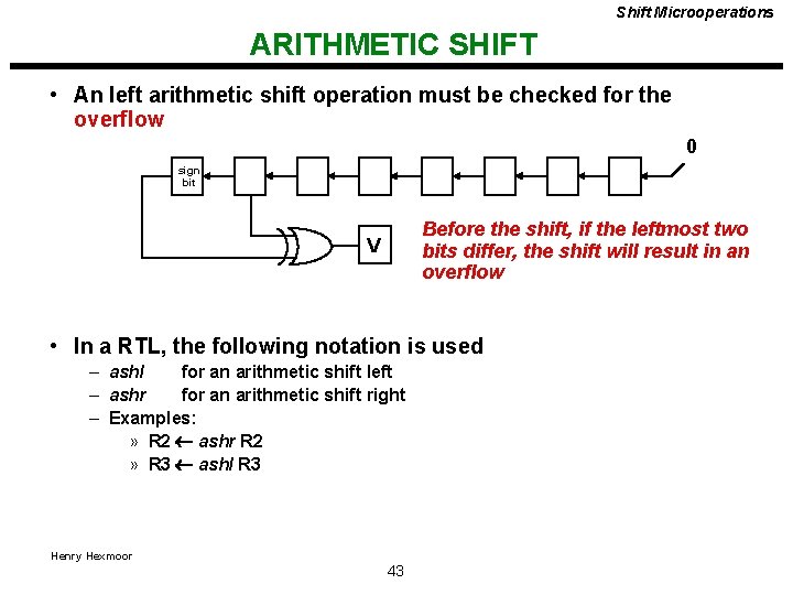 Shift Microoperations ARITHMETIC SHIFT • An left arithmetic shift operation must be checked for