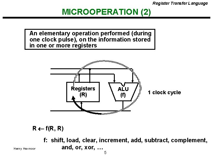 Register Transfer Language MICROOPERATION (2) An elementary operation performed (during one clock pulse), on