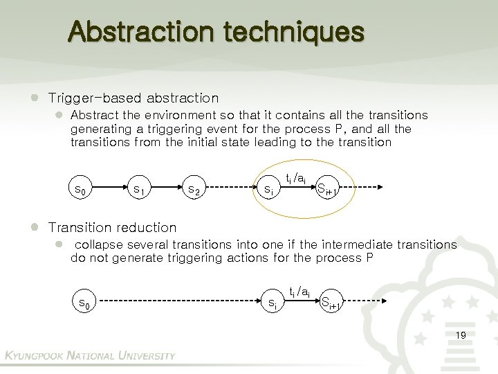 Abstraction techniques Trigger-based abstraction Abstract the environment so that it contains all the transitions