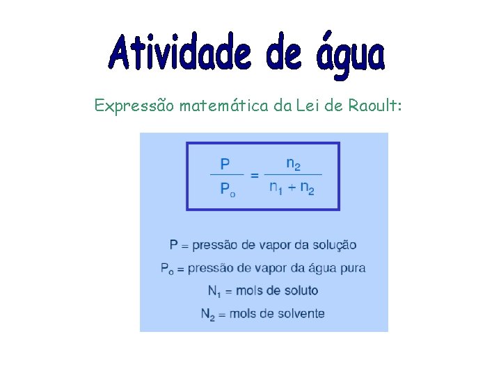 Expressão matemática da Lei de Raoult: 