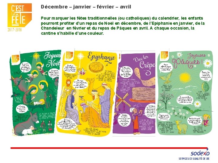 Décembre – janvier – février – avril Pour marquer les fêtes traditionnelles (ou catholiques)