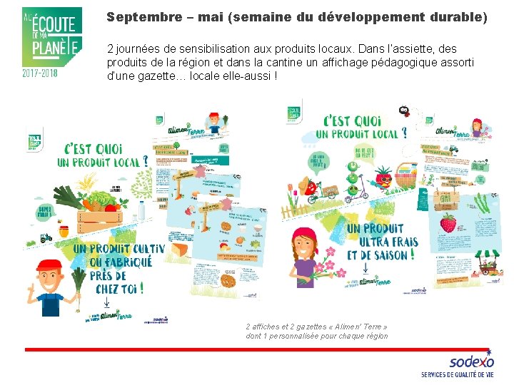 Septembre – mai (semaine du développement durable) 2 journées de sensibilisation aux produits locaux.