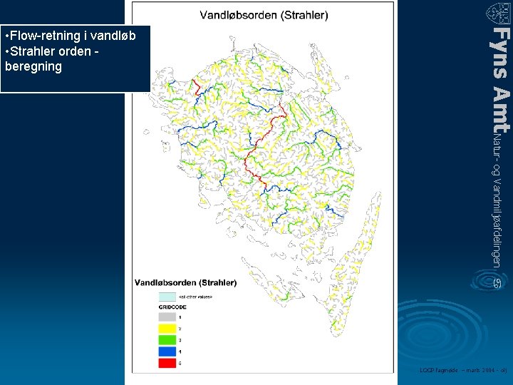 Fyns Amt Natur- og Vandmiljøafdelingen • Flow-retning i vandløb • Strahler orden beregning a