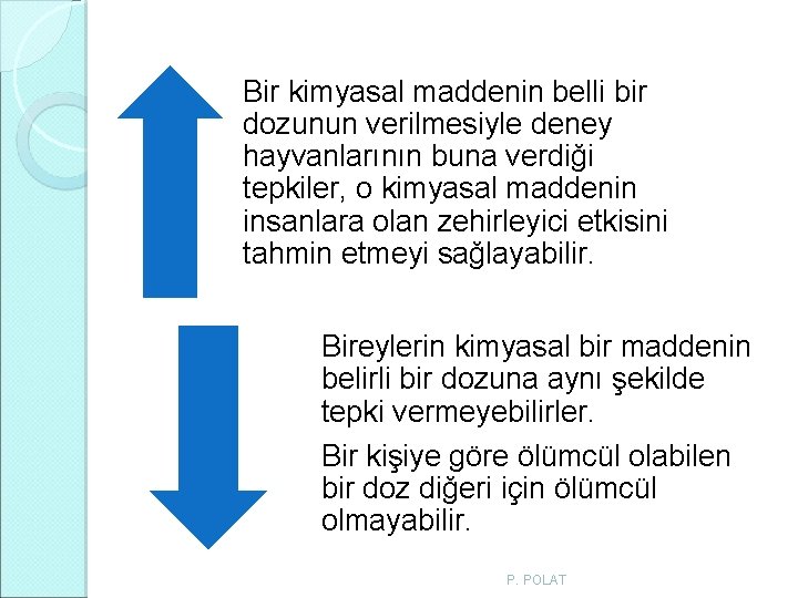 Bir kimyasal maddenin belli bir dozunun verilmesiyle deney hayvanlarının buna verdiği tepkiler, o kimyasal Bir kimyasal maddenin belli bir dozunun verilmesiyle deney hayvanlarının buna verdiği tepkiler, o kimyasal