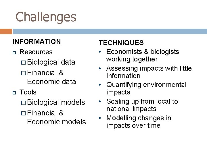 Challenges INFORMATION Resources � Biological data � Financial & Economic data Tools � Biological