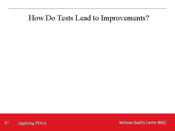 How Do Tests Lead to Improvements? 27 Applying PDSA 