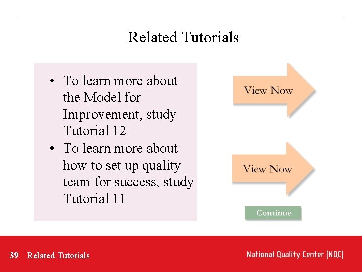 Related Tutorials • To learn more about the Model for Improvement, study Tutorial 12