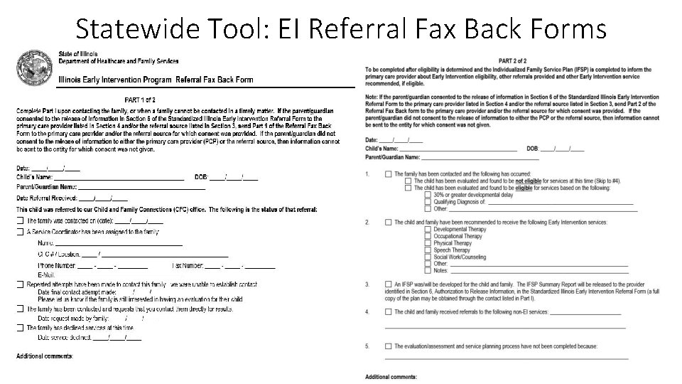 Statewide Tool: EI Referral Fax Back Forms 