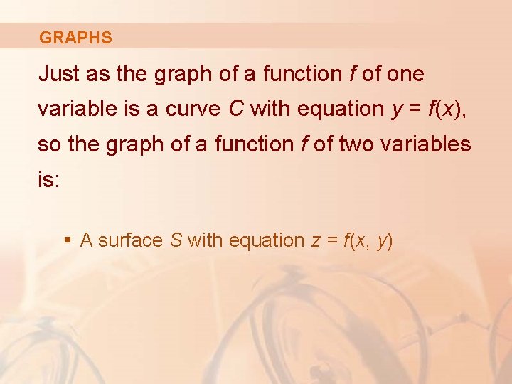 GRAPHS Just as the graph of a function f of one variable is a