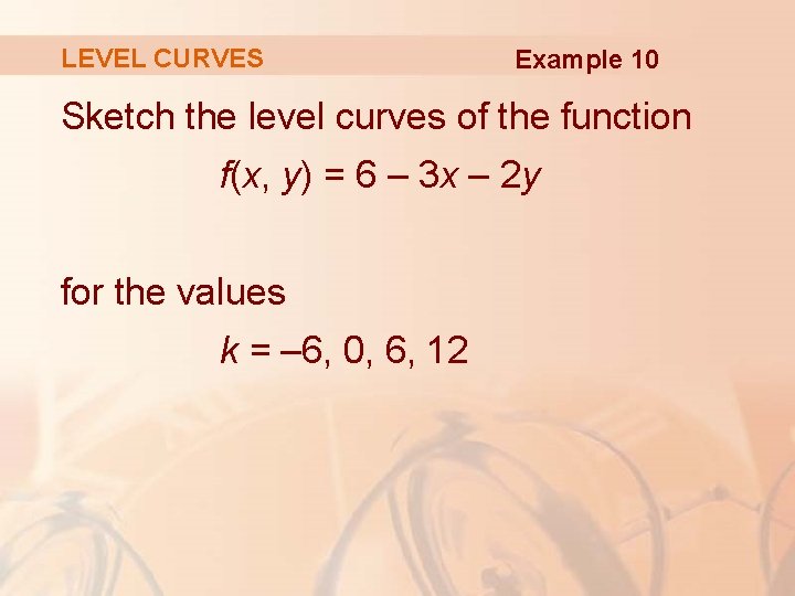 LEVEL CURVES Example 10 Sketch the level curves of the function f(x, y) =