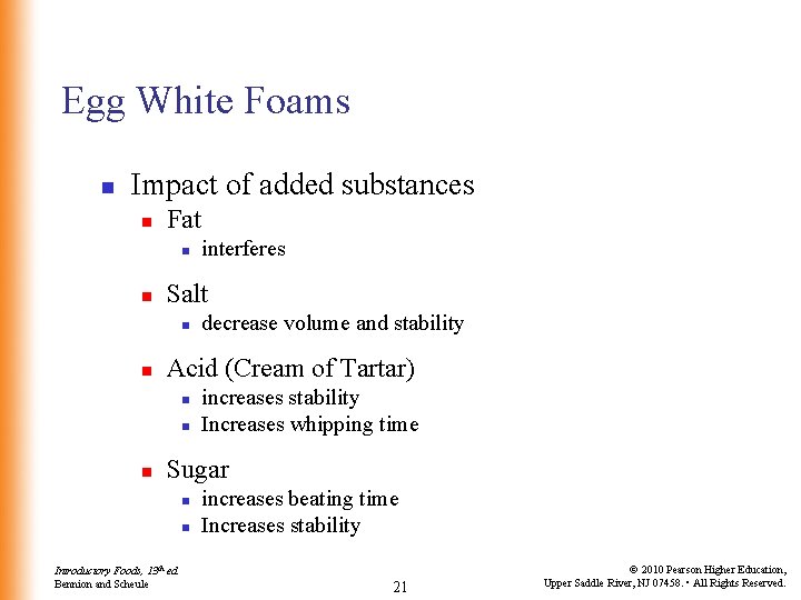 Egg White Foams n Impact of added substances n Fat n n Salt n