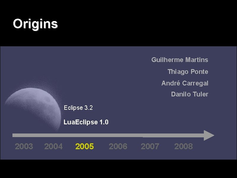 Origins Guilherme Martins Thiago Ponte André Carregal Danilo Tuler Eclipse 3. 2 Lua. Eclipse