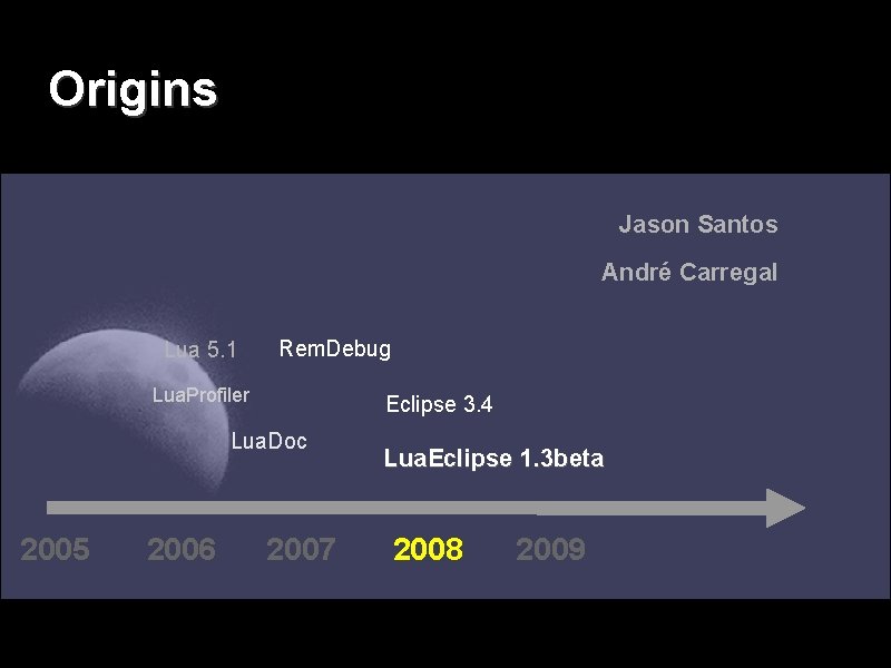 Origins Jason Santos André Carregal Lua 5. 1 Rem. Debug Lua. Profiler Eclipse 3.