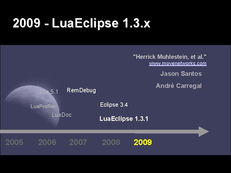 2009 - Lua. Eclipse 1. 3. x "Herrick Muhlestein, et al. " www. movenetworks.