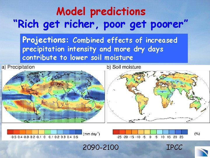 Model predictions “Rich get richer, poor get poorer” Projections: Combined effects of increased precipitation