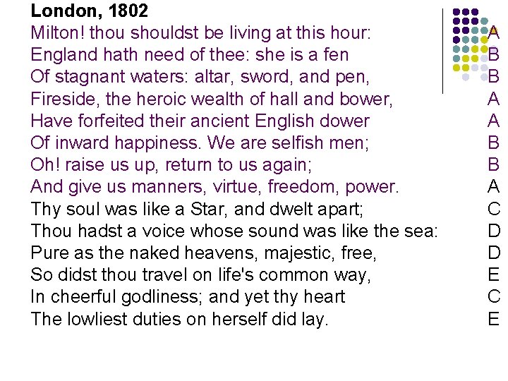London, 1802 Milton! thou shouldst be living at this hour: England hath need of