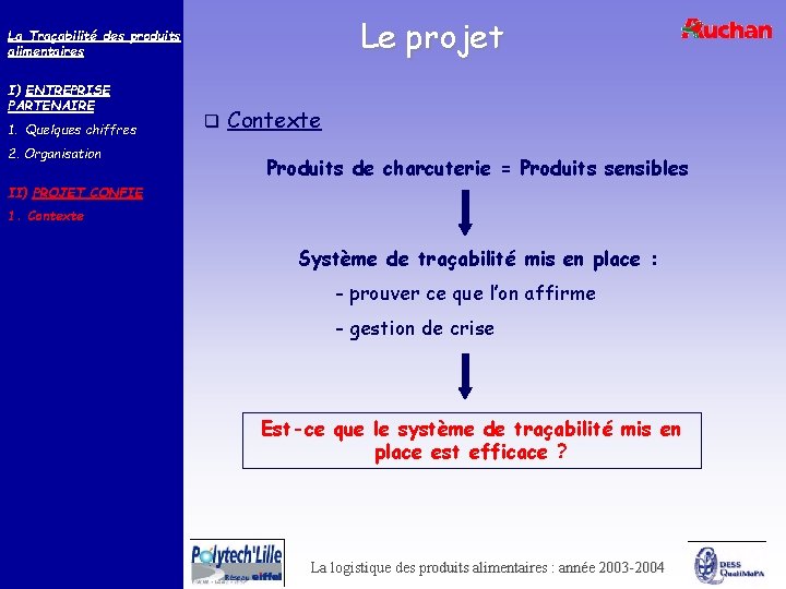 Le projet La Traçabilité des produits alimentaires I) ENTREPRISE PARTENAIRE 1. Quelques chiffres 2.