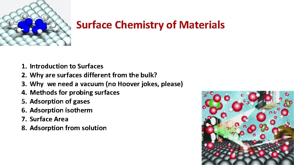 Surface Chemistry of Materials 1. 2. 3. 4. 5. 6. 7. 8. Introduction to