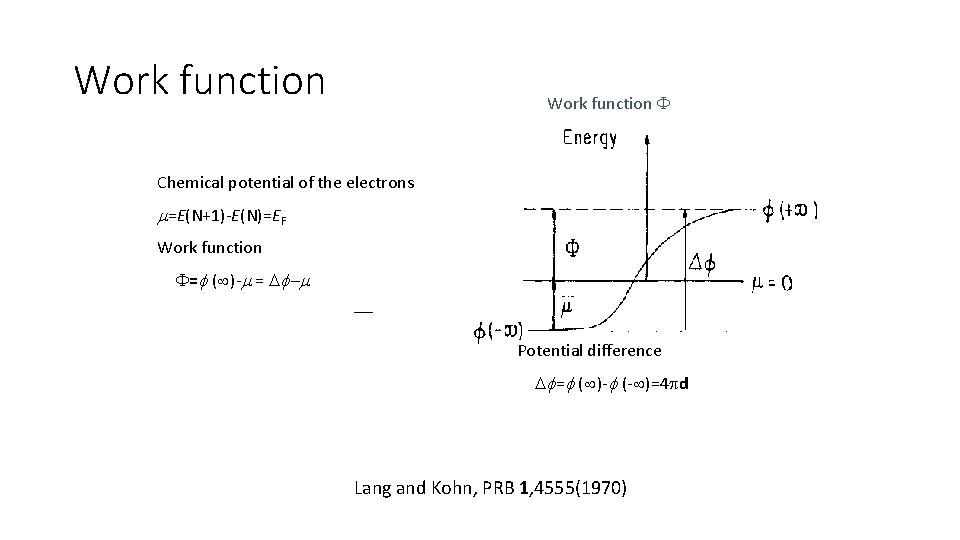 Work function F Chemical potential of the electrons m=E(N+1)-E(N)=EF Work function F=f ( )-m