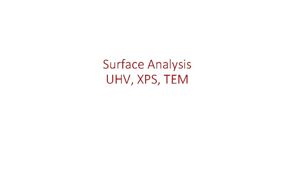 Surface Analysis UHV, XPS, TEM 