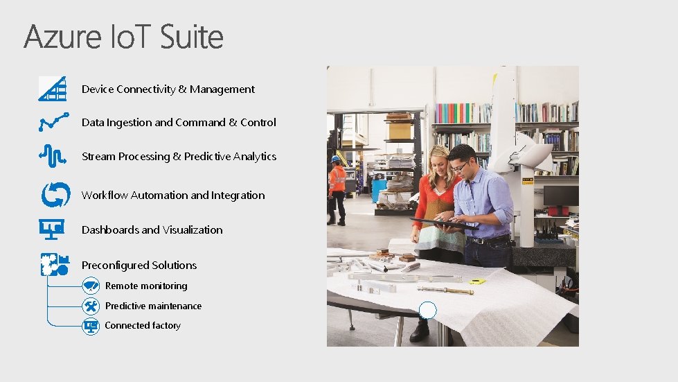 Device Connectivity & Management Data Ingestion and Command & Control Stream Processing & Predictive