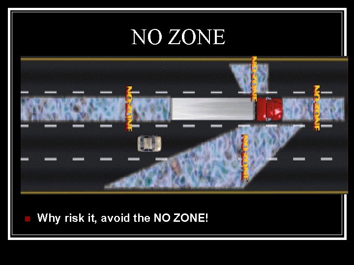 NO ZONE n Why risk it, avoid the NO ZONE! 