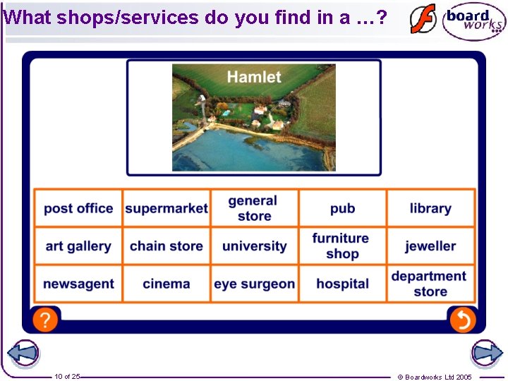 What shops/services do you find in a …? 10 of 25 © Boardworks Ltd