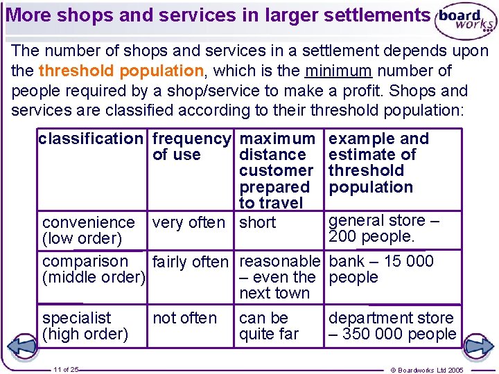 More shops and services in larger settlements The number of shops and services in