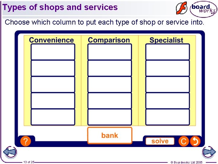 Types of shops and services Choose which column to put each type of shop