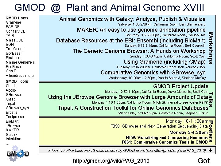 GMOD @ Plant and Animal Genome XVIII Saturday 1: 30 -2: 30 pm, California