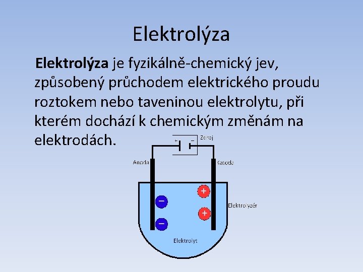 Elektrolýza je fyzikálně-chemický jev, způsobený průchodem elektrického proudu roztokem nebo taveninou elektrolytu, při kterém