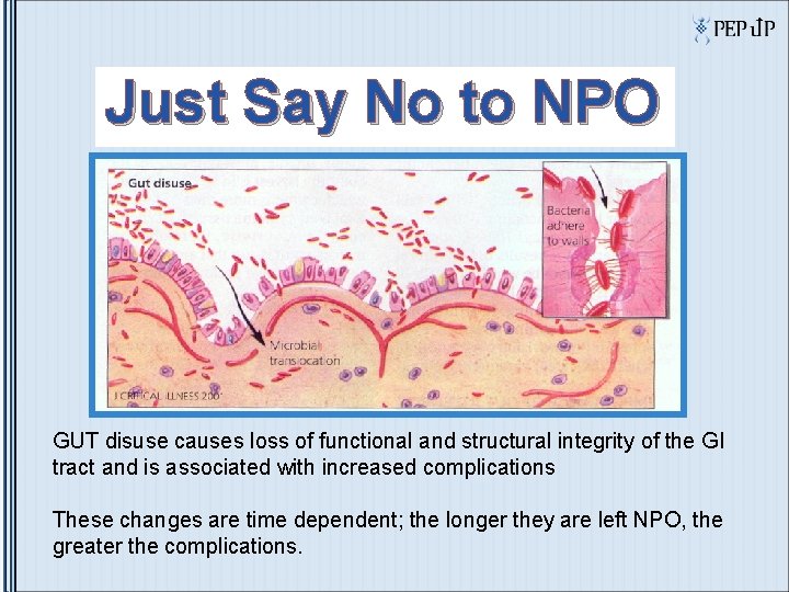 Just Say No to NPO GUT disuse causes loss of functional and structural integrity Just Say No to NPO GUT disuse causes loss of functional and structural integrity