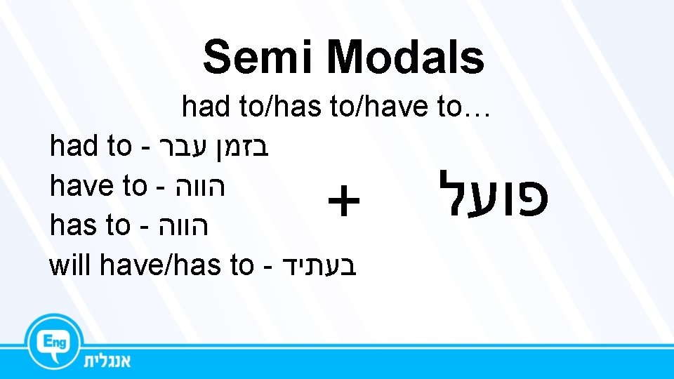 Semi Modals had to/has to/have to… had to - בזמן עבר have to -