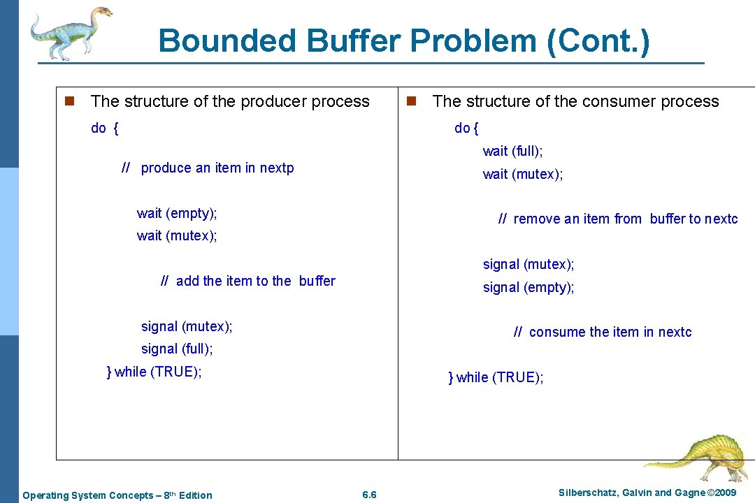 Bounded Buffer Problem (Cont. ) n The structure of the producer process n The