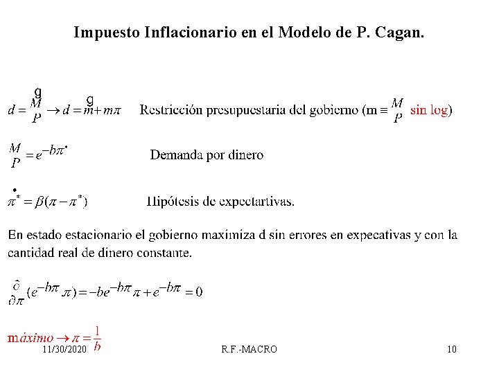 Impuesto Inflacionario en el Modelo de P. Cagan. 11/30/2020 R. F. -MACRO 10 