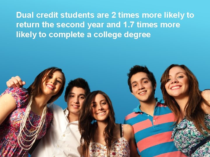 Dual credit students are 2 times more likely to return the second year and