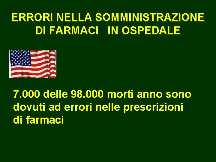 ERRORI NELLA SOMMINISTRAZIONE DI FARMACI IN OSPEDALE 7. 000 delle 98. 000 morti anno