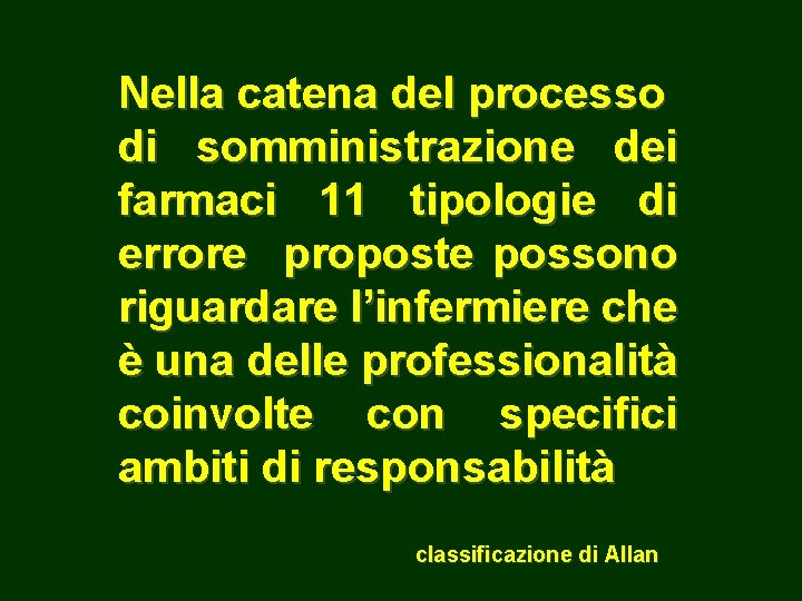 Nella catena del processo di somministrazione dei farmaci 11 tipologie di errore proposte possono