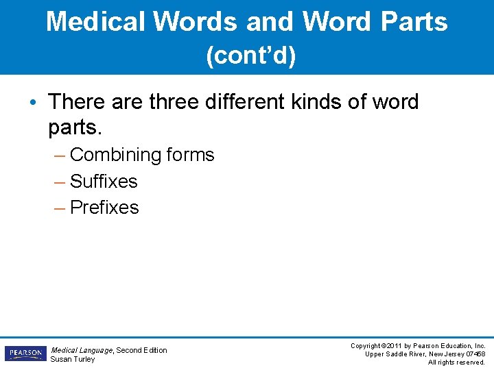 Medical Words and Word Parts (cont’d) • There are three different kinds of word Medical Words and Word Parts (cont’d) • There are three different kinds of word