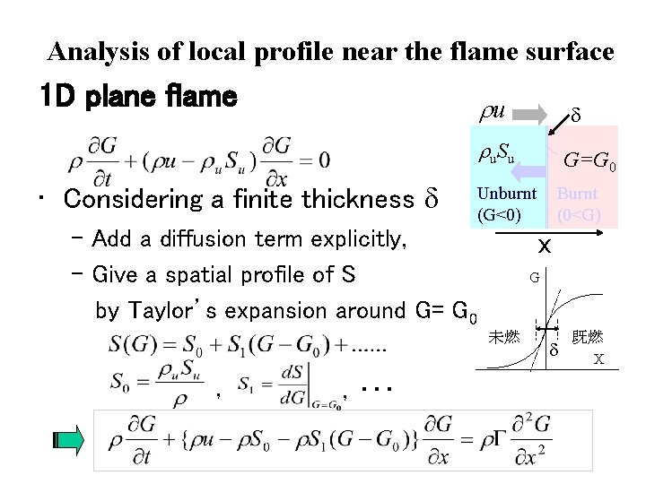 Analysis of local profile near the flame surface 1 D plane flame ru d