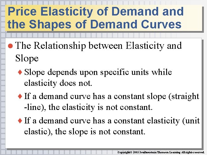 Price Elasticity of Demand the Shapes of Demand Curves ● The Relationship between Elasticity