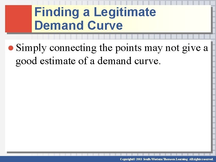 Finding a Legitimate Demand Curve ● Simply connecting the points may not give a