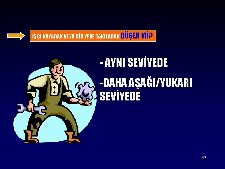 İŞÇİ KAYARAK VEYA BİR YERE TAKILARAK DÜŞER Mİ? - AYNI SEVİYEDE -DAHA AŞAĞI/YUKARI SEVİYEDE