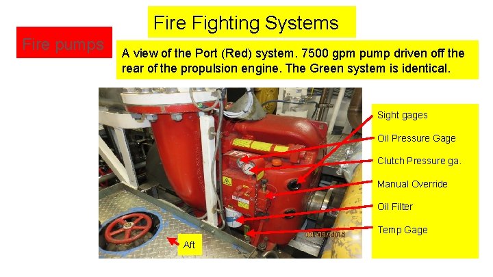Fire Fighting Systems Fire pumps A view of the Port (Red) system. 7500 gpm
